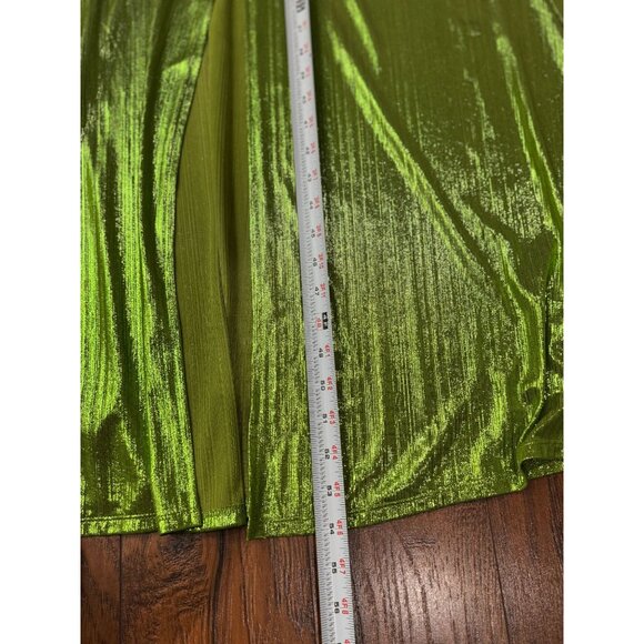 NEW Sincerely Jules Womens L Green Metallic Deep Neck Shiny Pleated Gown Stretch - Picture 10 of 16